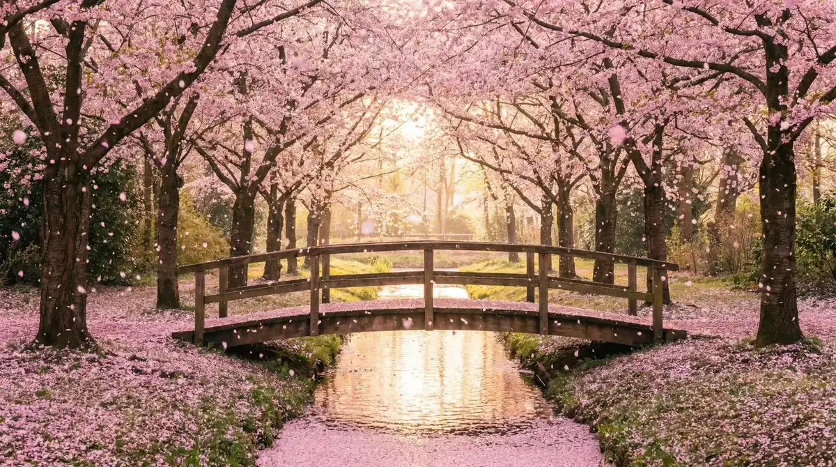 樱花桥畔 - 贺州红豆 唯美风景